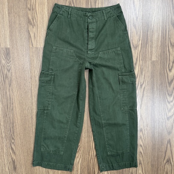 Universal Thread Pants Womens 4 Green Barrel Horseshoe Crop Cargo Cotton Twill - Picture 2 of 12